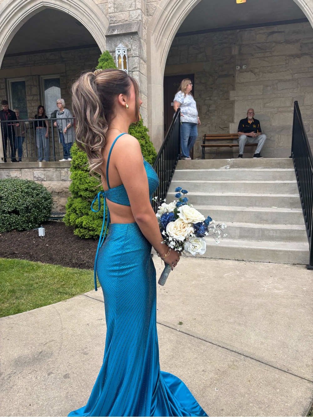 Sherri Hill Teal Open-Back Mermaid Dress